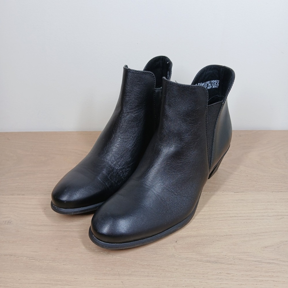 Munro Boots Womens 6.5 M Black Leather Ankle Chelsea Block Heel Classic Office